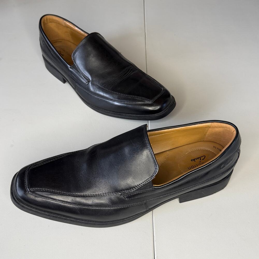 Clarks Men's Tilden Free Black Leather Loafers Size 11.5 W (Wide)